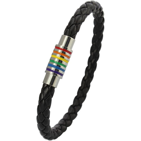 2PCS Titanium Rostfritt Stål Magnet Regnbåge LGBT Pride Hand Brai