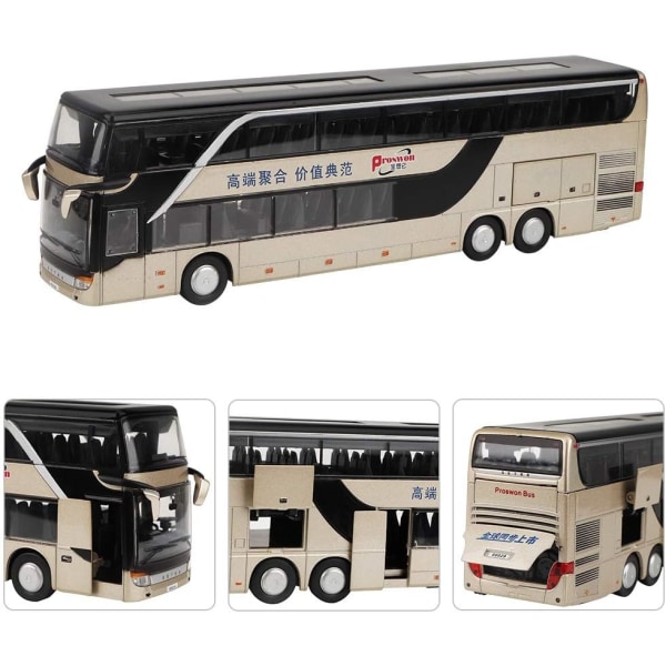 Legerad dubbeldäckare bussmodell leksak, elektrisk 1:50 tillbakadragande bilar C