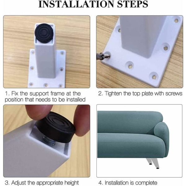 Sæt med 2 justerbare møbelfødder i hvid aluminiumlegering