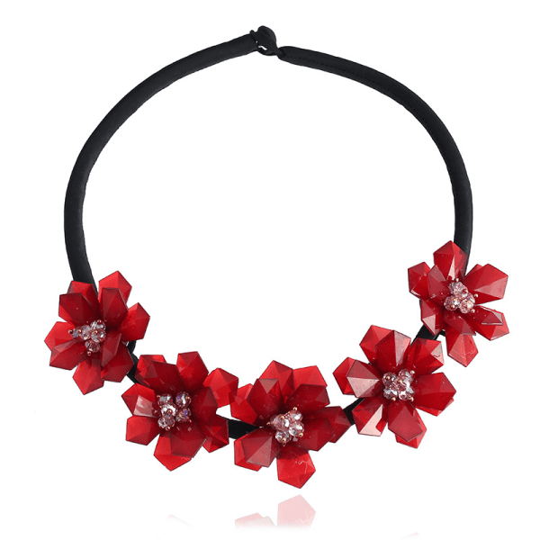 Europeiska och amerikanska populära harts handvävda blommiga korta halsband, 4 st - rött, bl