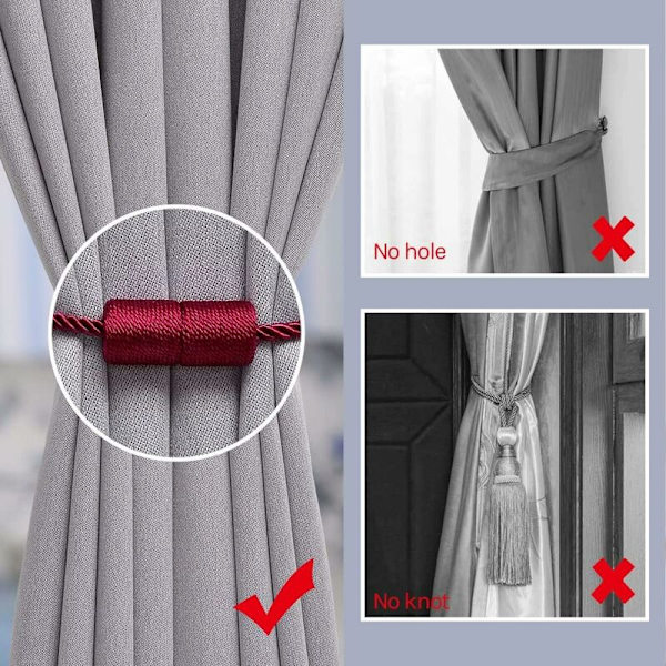 Sæt med 2 håndlavede magnetiske gardinholdere, praktisk tilspidset dekoration til hjem og kontor, rød