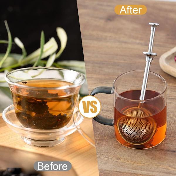Pieces Te-infuser, Langskaftet Te-infuser i Rustfrit Stål, Te-infuser til Kop, Rustfrit Stål Te-filter til Kop, Te-ske Infuser, Te-kugle, f