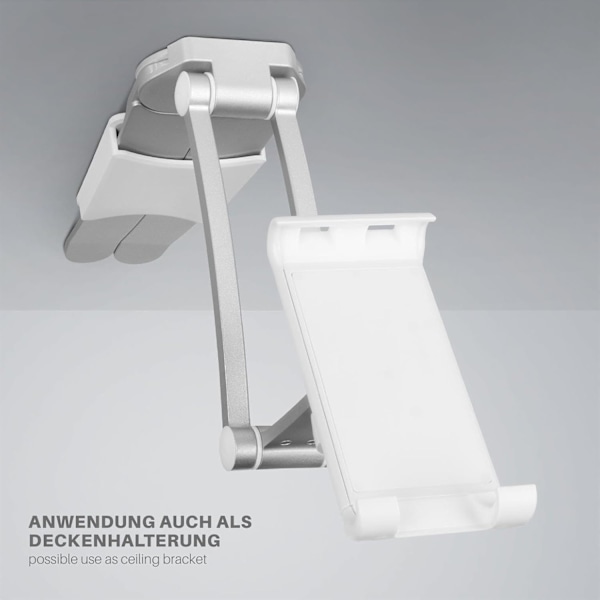 Tablet Holder - Med væg- og loftadapter - Kompatibel med iPad, MediaPad, Kindle, Smartphone, Galaxy Tab, Switch - Grå