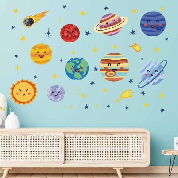 Planet Wall Sticker Solar System Space Kids Wall Decal, 1 set