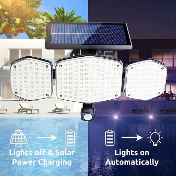 Utomhus solcellsstrålkastare med rörelsesensor 208 LED solcells säkerhetsljus
