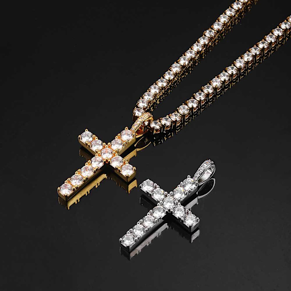 Micro-set zircon Cross Pendant Necklace, hip hop halskæde