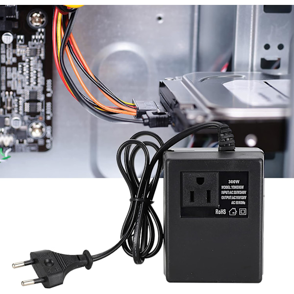 Pluggomvandlare, 300W Strömtransformator Spänningsomvandlare AC 220V till 110V Resepluggadapter för Bärbara datorer, Kameror (EU-kontakt)