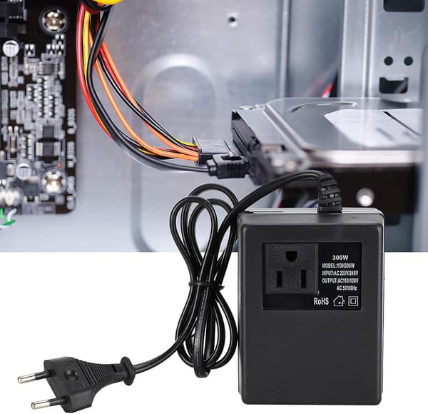 Stikkontaktkonverter, 300W Strømtransformator Spenningskonverter AC 220V til 110V Reisepluggadapter for bærbare datamaskiner, kameraer (EU-plugg)