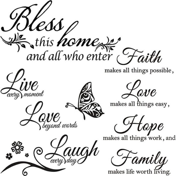 3 ark Väggdekaler Faith Hope Love Family Inspirerande väggdekaler Motiva