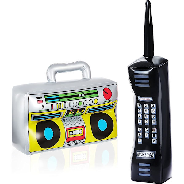 2 st uppblåsbara radio-boomboxar uppblåsbara mobiltelefonrekvisita för 80-talets 90-talsfestdekorationer Hip Hop-tema födelsedagsfester