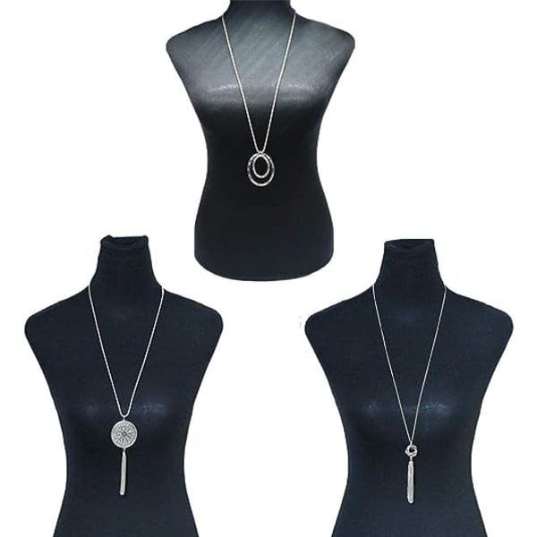 3PCS Långa Halsband för Kvinnor Knuta Disk Cirkel Tassel Statement Tröja Halsband Set