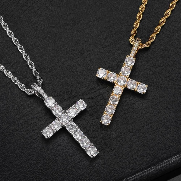 Micro-set zircon Cross Pendant Necklace, hip hop halsband