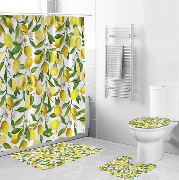 Citron 4PCS Badrumsmattor Set Duschdraperi Badmatta halkfri Toi