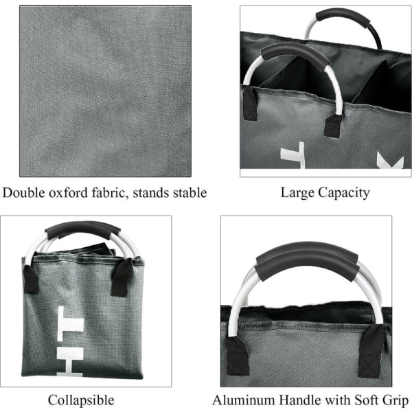 2 stk. Stor 3-seksjoners klesvaskkurv, sammenleggbar klesvaskpose, sammenleggbar klessorterer stoffoppbevaringspose med bærehåndtak for skitne klær til hjemmet bad sovesal