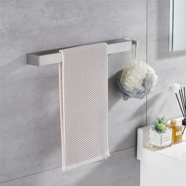 Børstet Sølv Håndklestativ Uten Boring - 304 Rustfritt Stål Håndklestang - med Krok - Selvklebende 40cm - for Bad