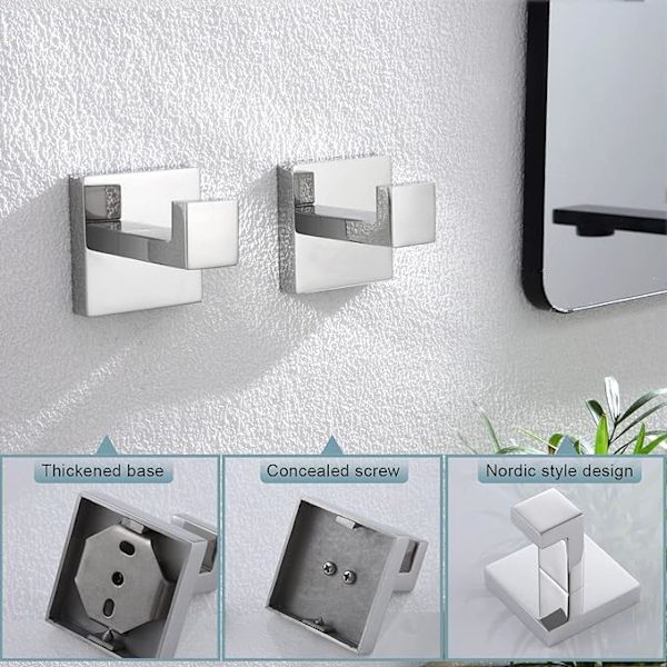 2-pack fyrkantiga väggkrokar för badrock, kappa, badrum, kök, garage, SUS 30