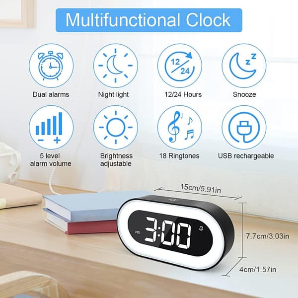 Digital väckarklocka, LED-display nattduksbordsklocka nattlampa alarm