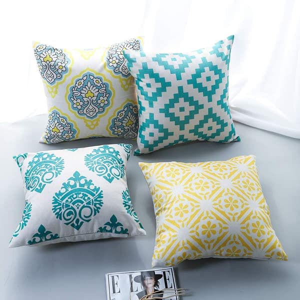 4 st geometriska mönstrade kuddfodral i linne för soffa, vardagsrum, sovrum, heminredning, 45x45cm, (Geometrisk)