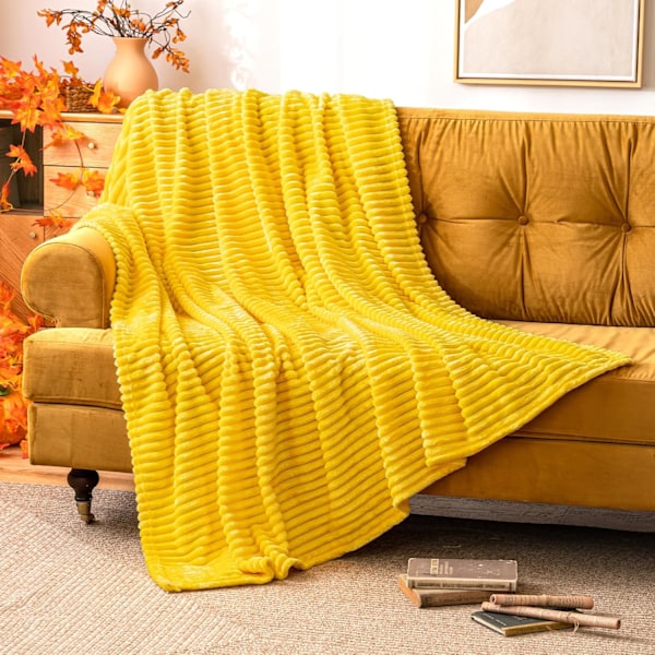 Plädfilt Sängöverkast Soffa Sovrum Soffa Kan Användas Under 4 Säsonger 1 Stycke Mjuk Päls Fleece Mjuk och Varm Baby Slöja 180x200cm Gul