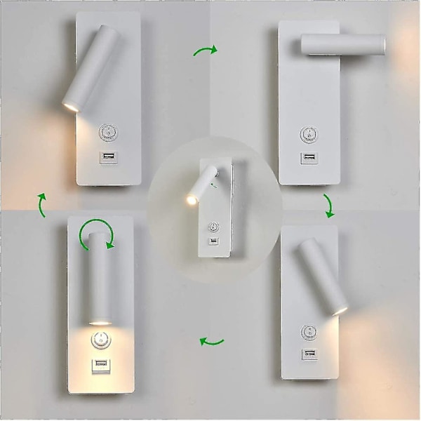 Væglamper Soveværelse Led Væglampe Indendørs Trappe Væglampe Hovedgærdekontakt/led 3w Cree Cob/korridor Garager Hoteller 360 Graders Rotation Hvid