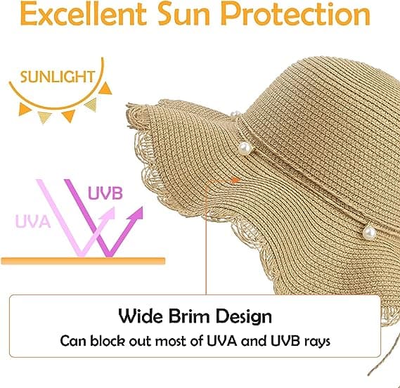 Dame Halmhat, Foldbar Solhat UV-beskyttelse, Sommer Strand Vis