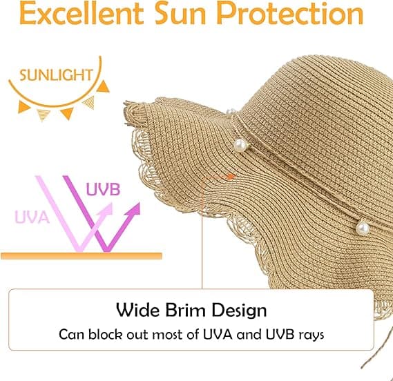 Dame Halmhatt, Foldbar Solhatt UV-beskyttelse, Sommerstrand Vis