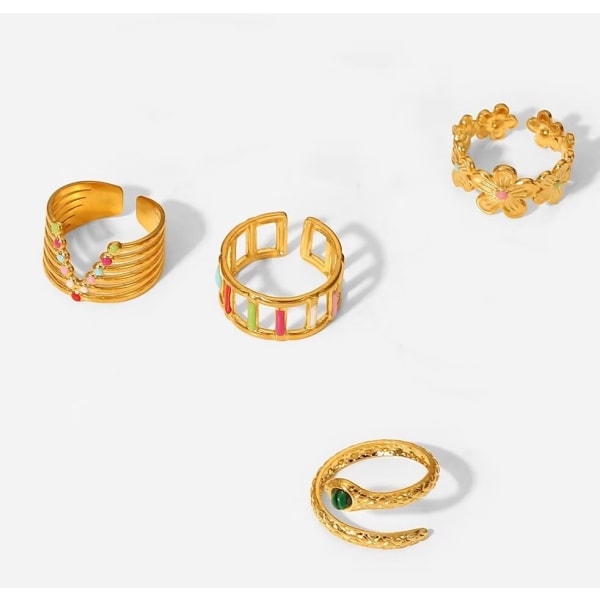 4 stk ringer for kvinner 18K gullring minimalistisk statement ring