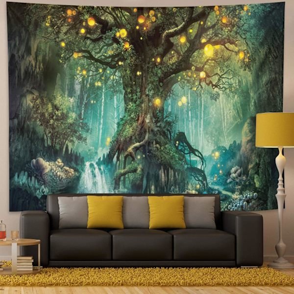 Väggbonad, 50x60 tum, naturträd älvor gobeläng grön gobeläng stor gobeläng för sovrum vardagsrum sovsal inredning heminredning konst gobeläng