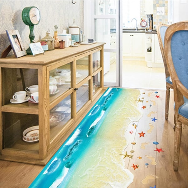 3D Floor Stickers Ocean Badrumsinredning 3D Tapetdekaler Avtagbar Floor Stick
