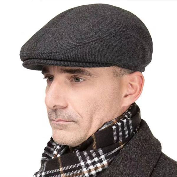 Herre ullblanding strikket avisgutt caps flat top hatt svart