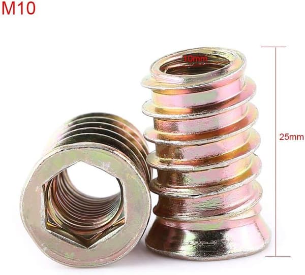 Pakke med 20 stk M10 gjengede sekskantsmutter, innsatsmutter sortiment (M10*25mm)