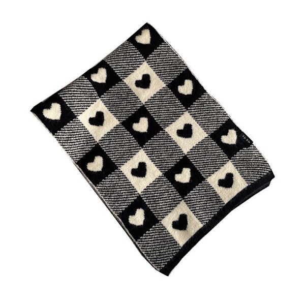 Damhalsduk Svart och Vit Hjärtmönster Halsdukar för Kvinnor Tjock Kashmir Vinter Sjal Retro Rutig Pashmina