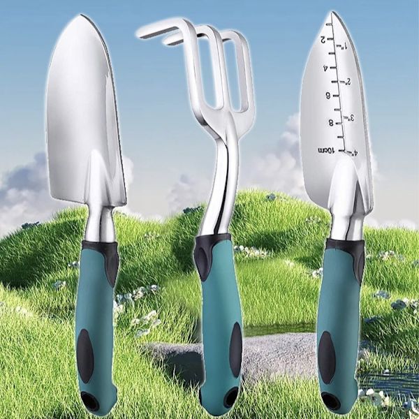 3 stk hagesett i aluminiumlegering hagespade murskje hagehåndverktøy
