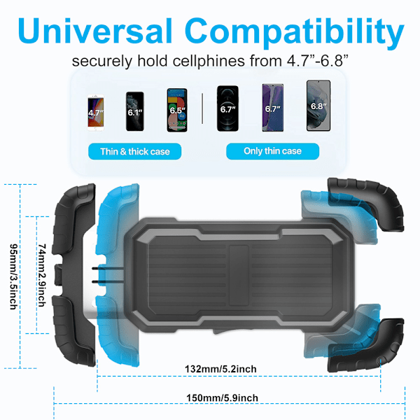 Sykkeltelefonholder, motorsykkeltelefonholder - Styremontering med 360° rotasjon for iPhone 13, 12 Pro Max Mini, 11, XS Max tommers smarttelefoner