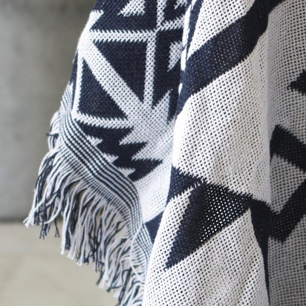 Boho filt, svartvit filt med tofsar, västerländsk dekorativ bondgårdsfilt, sydvästlig aztekisk bohemisk filt för stol, säng, soffa, S