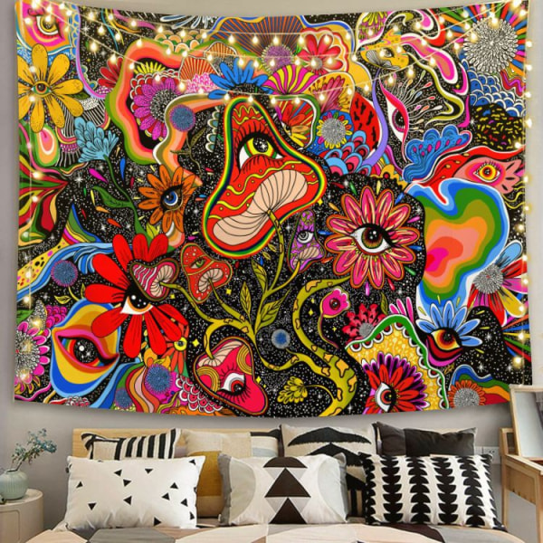 Trippy svamp gobeläng väggbonad färgglada blommor gobeläng C