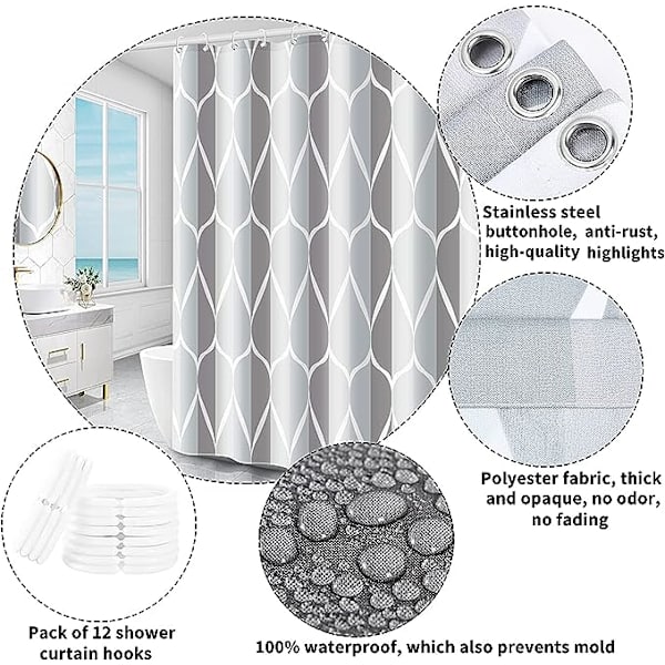 Bruseforhæng 180 x 180 cm 100% Polyester med Ringe, Anti-Milde