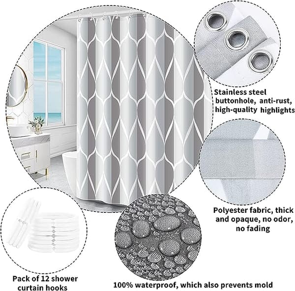 Duschdraperi 180 x 180 cm 100 % polyester med ringar, antimögel