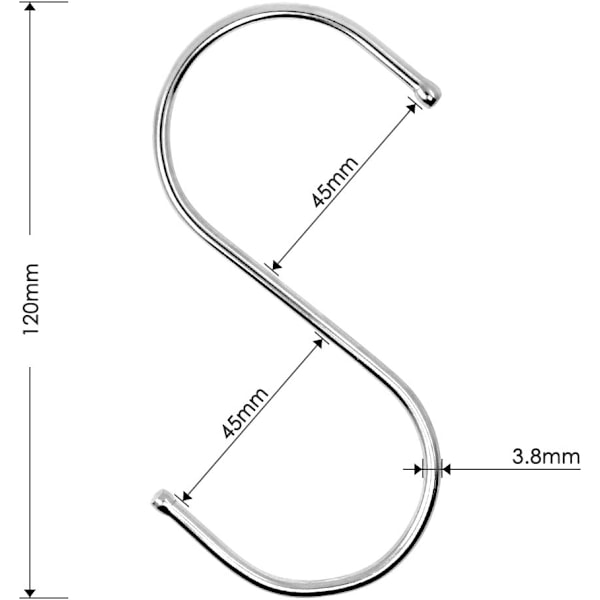 Et sett med 15 rustfrie S-kroker i rustfritt stål, rust- og korrosjonsbestandige metallkroker, 4,7\" S-form