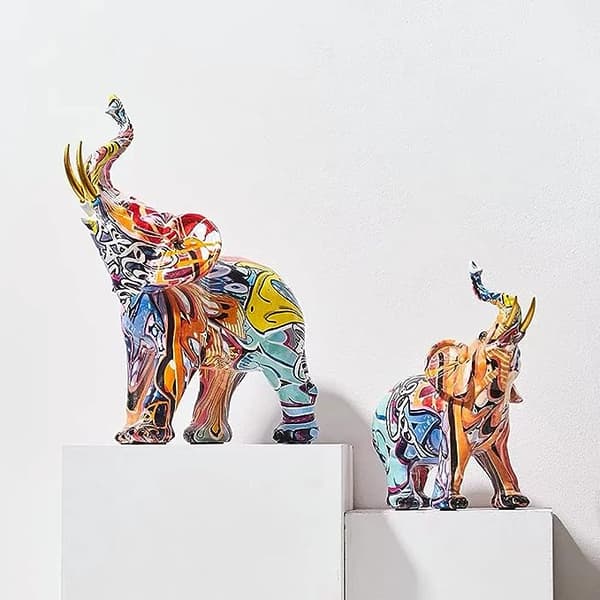 Farverig kunst elefant statue skulptur figur samleobjekt gave