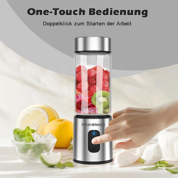 Blender Mixer, 400ML Portabel Smoothie Blender Mini Mixer med 6 Rostfria Stålblad, USB Mini Blender för Juice, Shakes och Barnmat