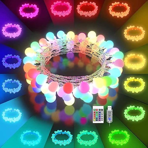 Led-lysstreng, 16 fargeskiftende 50 LED-globeballer innendørs St