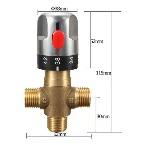 Vannrør termostatventil, messing termostatisk blandeventil for familiebad, brukes til å kontrollere dusjvannstemperaturen