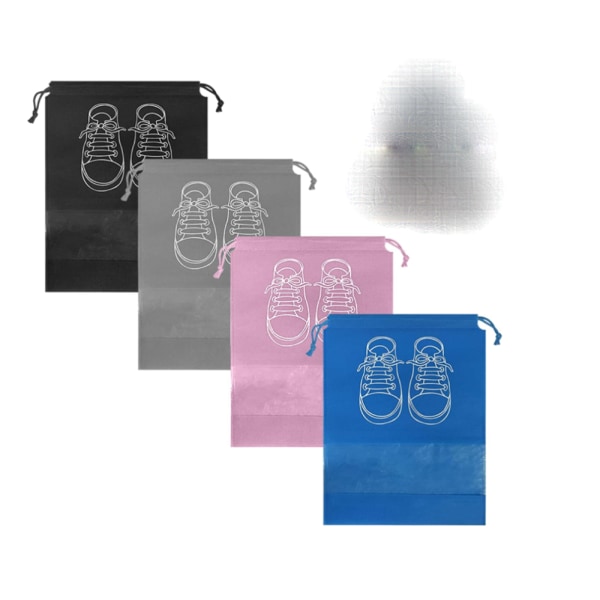 4 kpl Miesten matkakenkälaukku, kiristysnyörillä varustettu kenkälaukku, musta, harmaa, neula