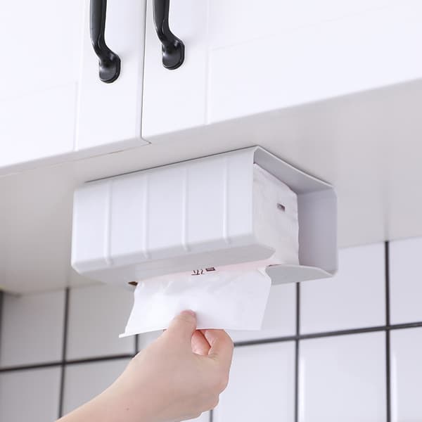 Väggmonterad självhäftande plastpapperslåda (vit) 19,5*13*8cm