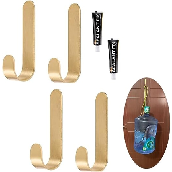 Set med 4 självhäftande klädkrokar i mässing och dörrväggdekor, mässingskrokar för badrum, kök, handdukar, morgonrockar och hattar