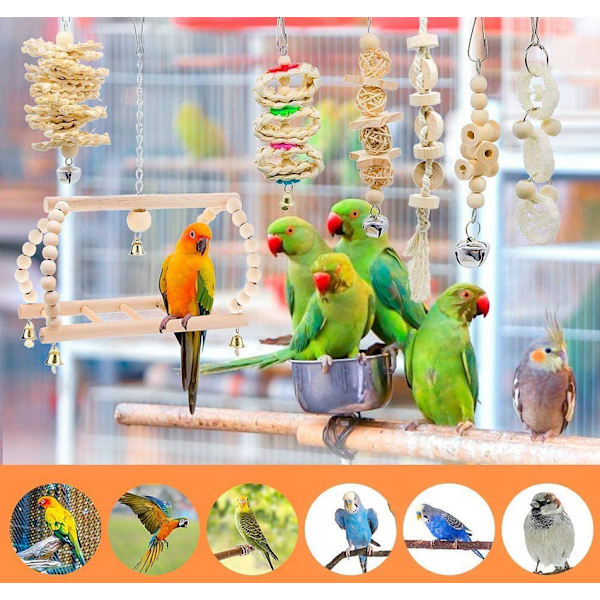 Budgie-lelu, papukaijan pureskelulelu, luonnonpuinen lohkokeinu pureskeluun kaikille