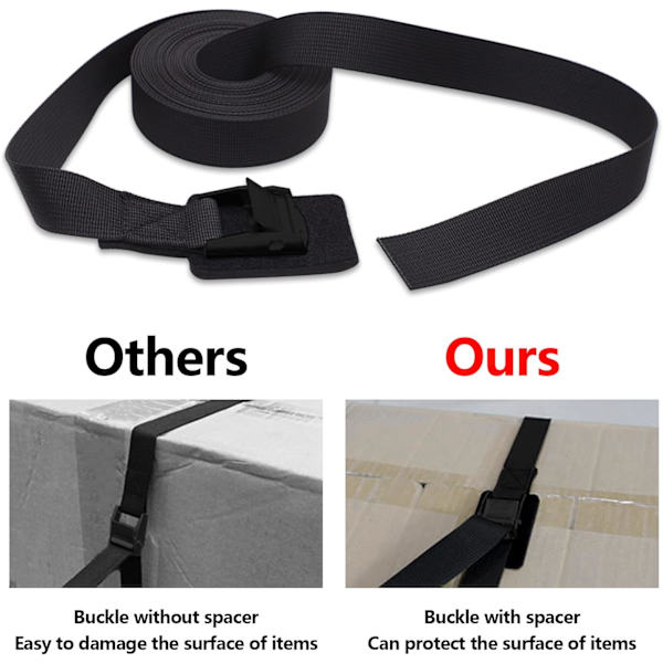 Pakke med kraftige stropper med tykk beskyttende pute, kajakkstropper, lastestropper, justerbare stropper med kamspenne, 25mm*6M