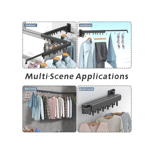 Retractable Wall Mounted Coat Rack With Towel Bar, Folding 1x, Ma