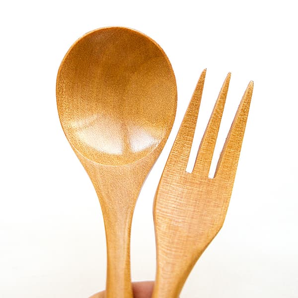 1 Set Träbestick Mini Japansk Stil Bärbar Sked Gaffel Flatware